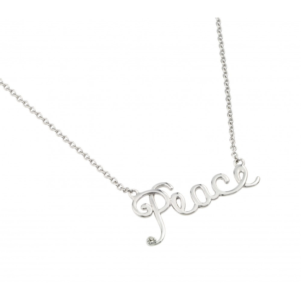 Sterling Silver Clear CZ Peace Pendant Necklace